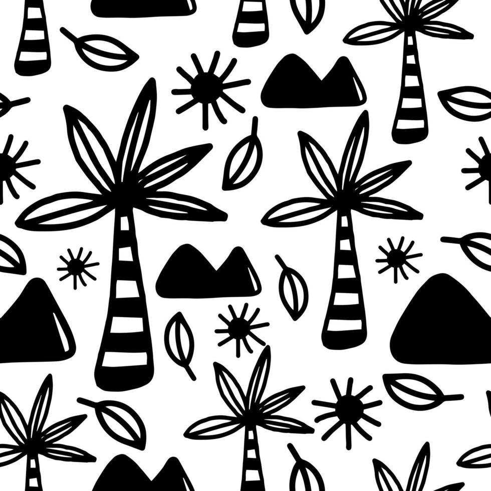 Hand drawn palm tree doodle seamless pattern. illustration.Wrapping paper summer pattern. vector