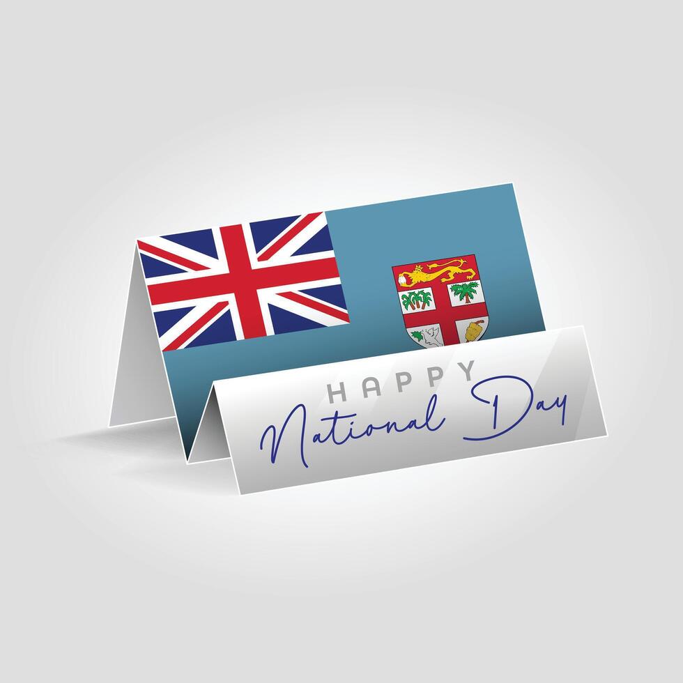 Fiji country paper flag standing on the ground. Happy national day flag design. vector
