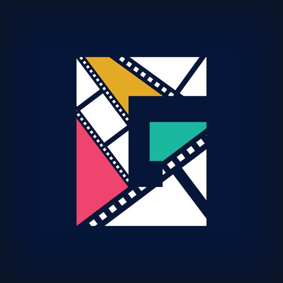 Color film photo collage Letter G, logo design in modern sign form. Simple geometric corporate identity design. vector