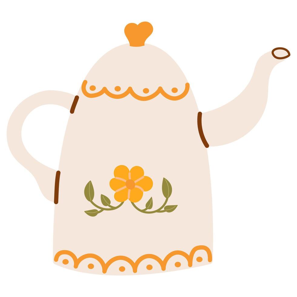 Cute hand drawn teapot . Tableware element. Simple funny cartoon clipart isolated on white vector
