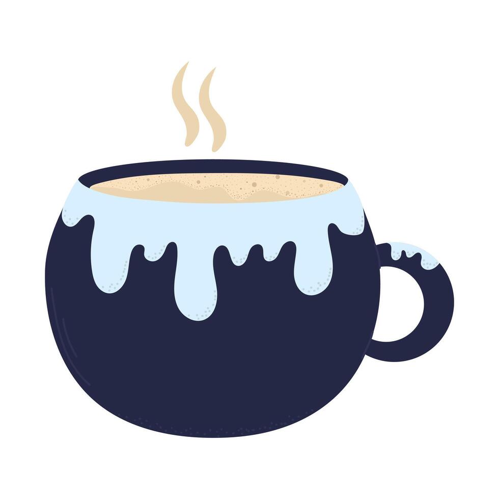 Christmas cup. Winter warming drinks and mug of hot espresso with foam. Christmas cups of hot chocolate or winter cups of cappuccino and latte. vector