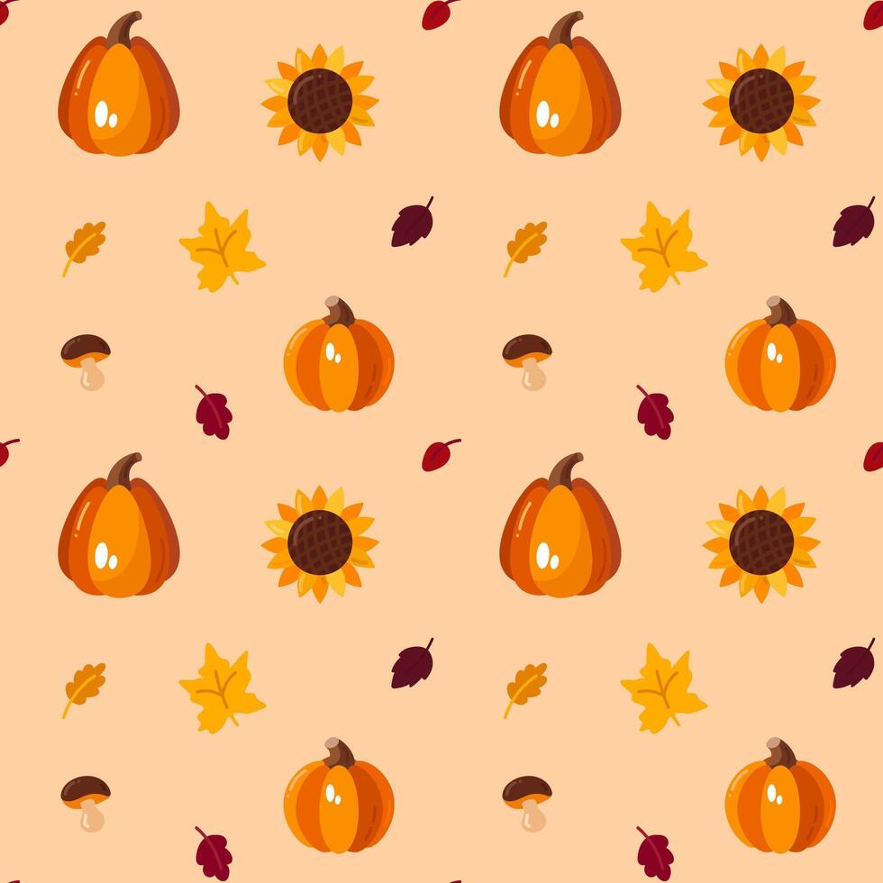 A seamless pattern with pumpkins and leaves vector