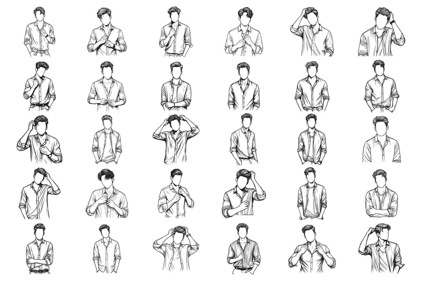 Bundle Line Art Line drawings of men embodying a cool and casual look Illustration Hand Drawn Clipart vector