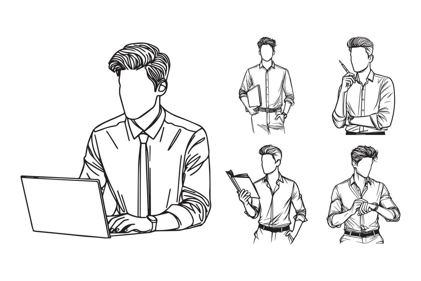 Black and white illustration of stylish entrepreneurs in relaxed attire vector