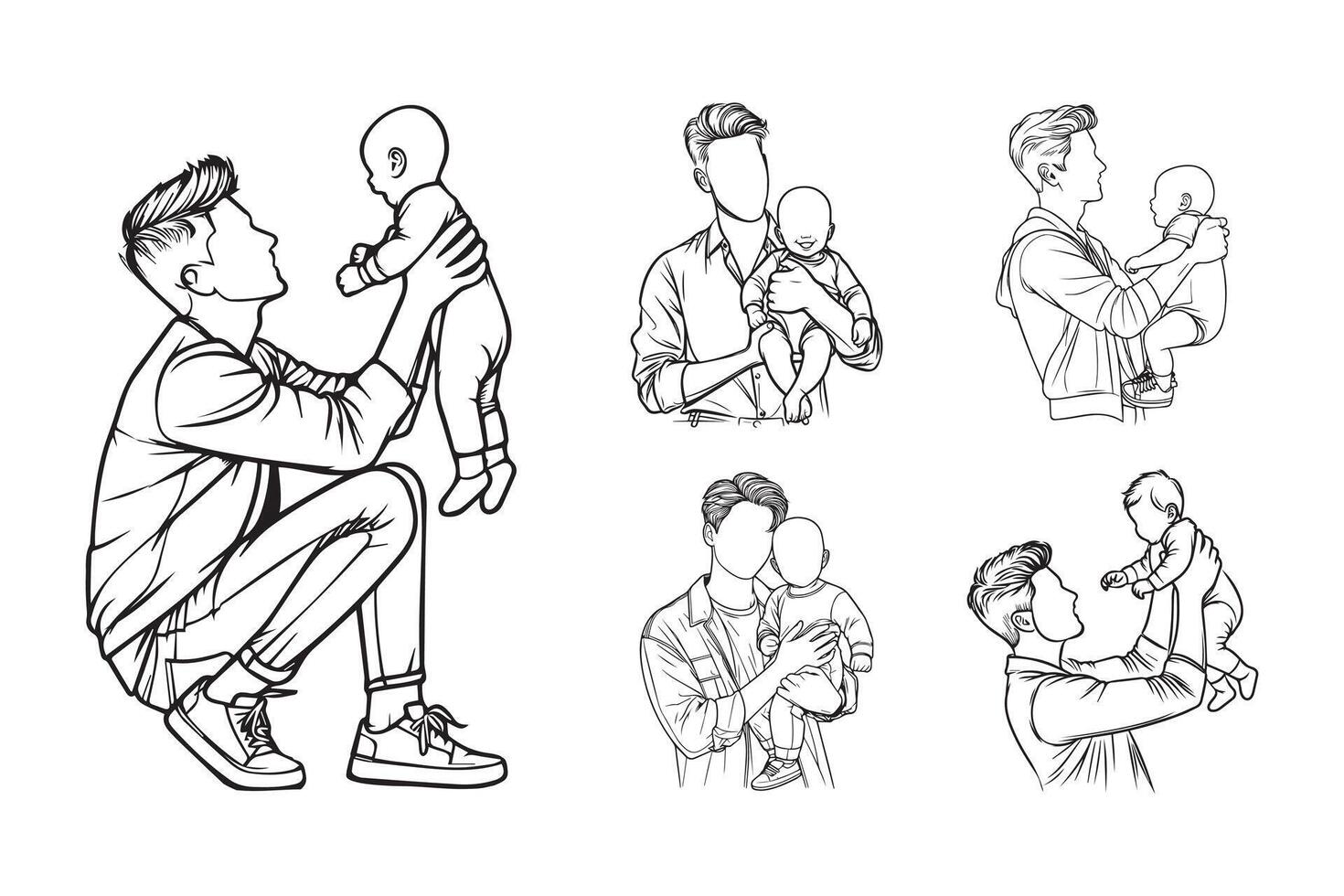 Cheerful baby and foster father illustrated in minimalist style vector