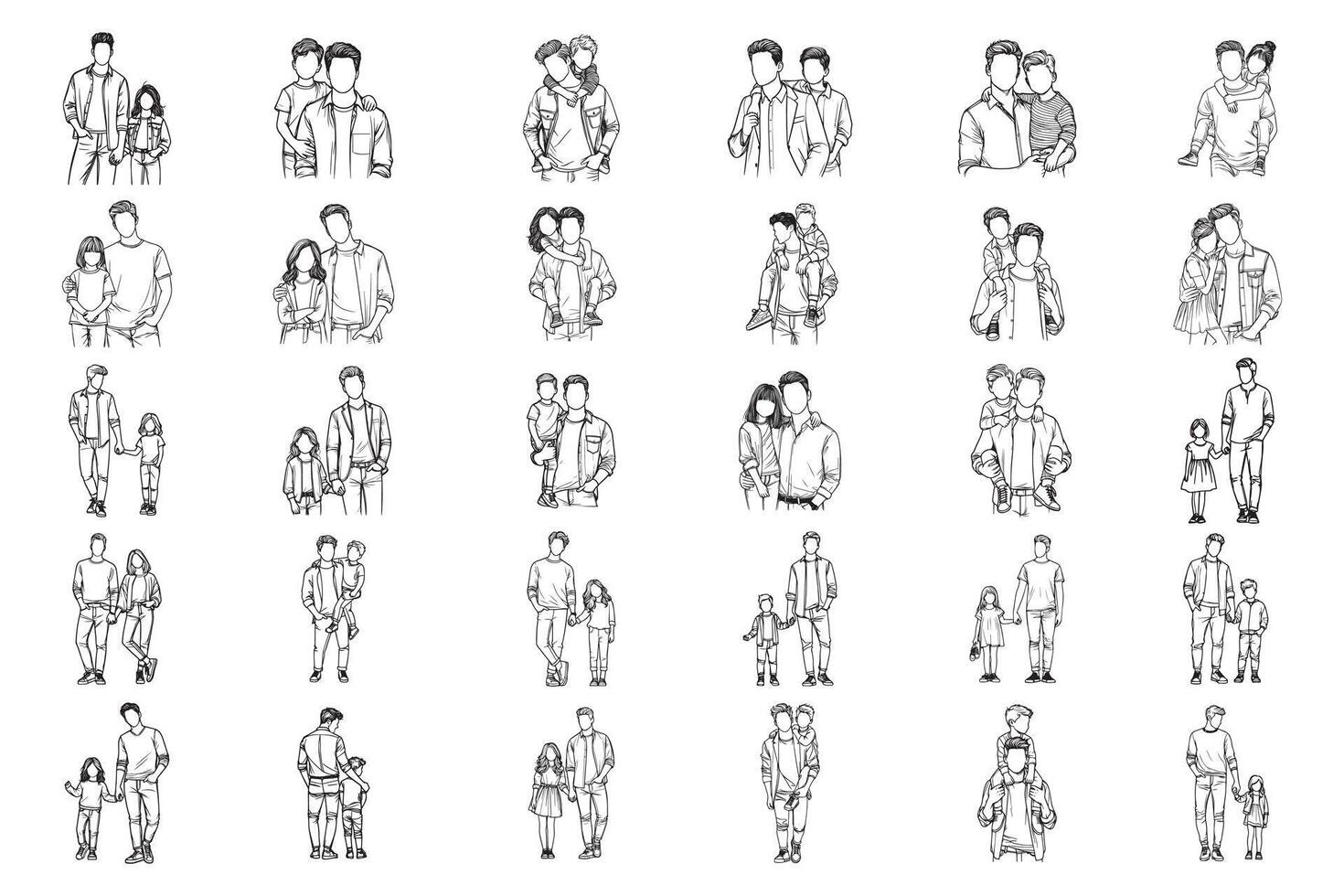 Bundle Line Art Happy Love Child celebrating the joy of a child Illustration Hand Drawn Clipart vector