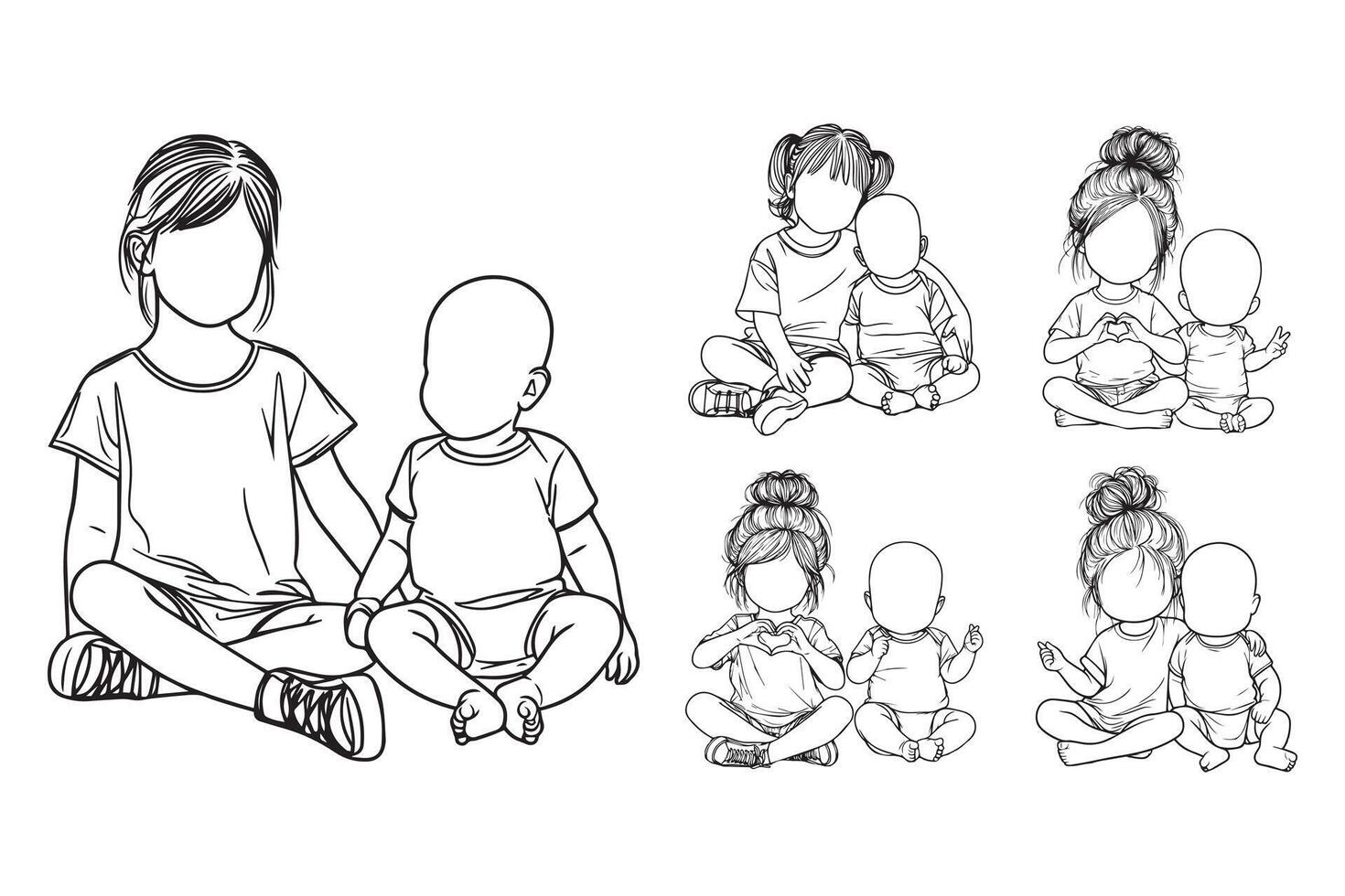 Illustration of a cute child and bald baby in a seated position vector