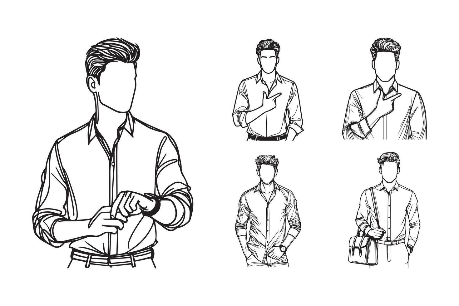 Hand-drawn clipart showcasing men embodying elegance in business vector