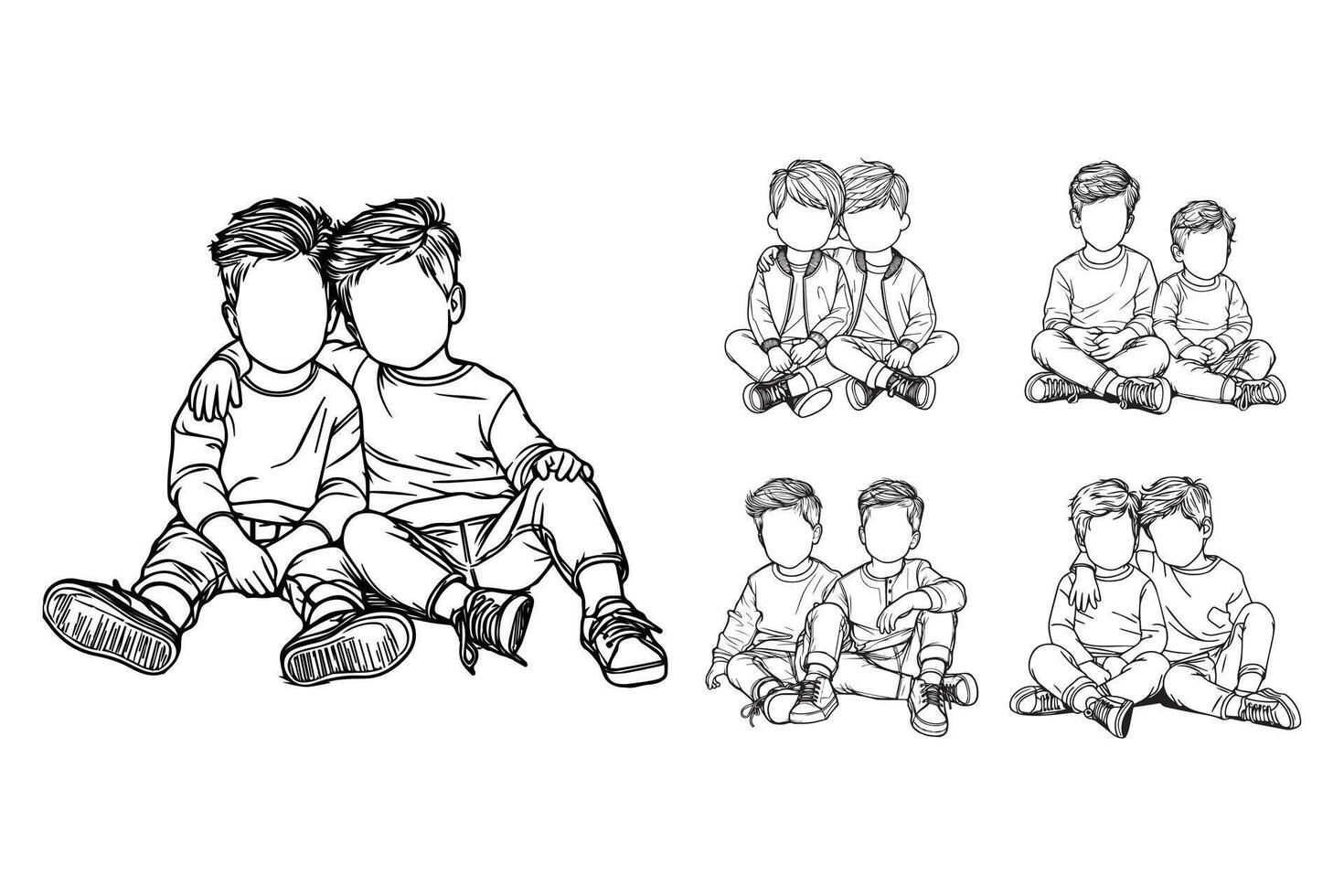 The clipart captures a sweet moment between twin brothers in chibi art form vector