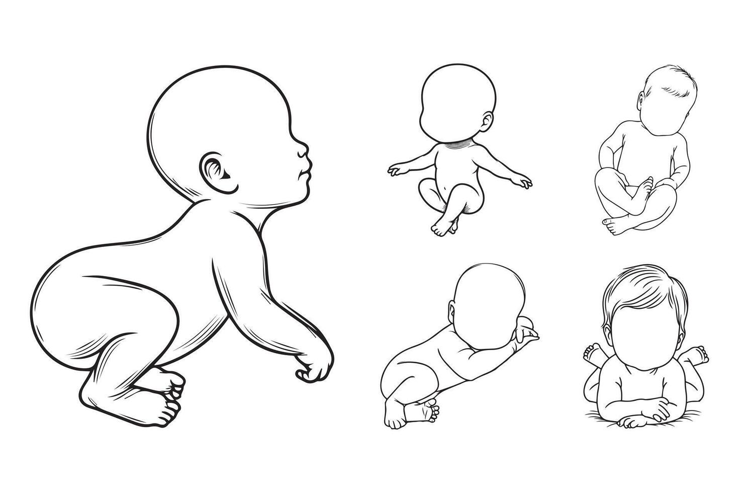 Minimalist black and white artwork of a bald newborn vector