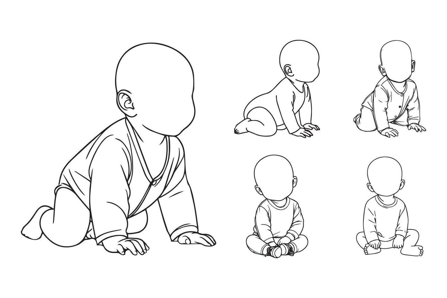 Tiny baby depicted in a joyful pose through line art illustration vector