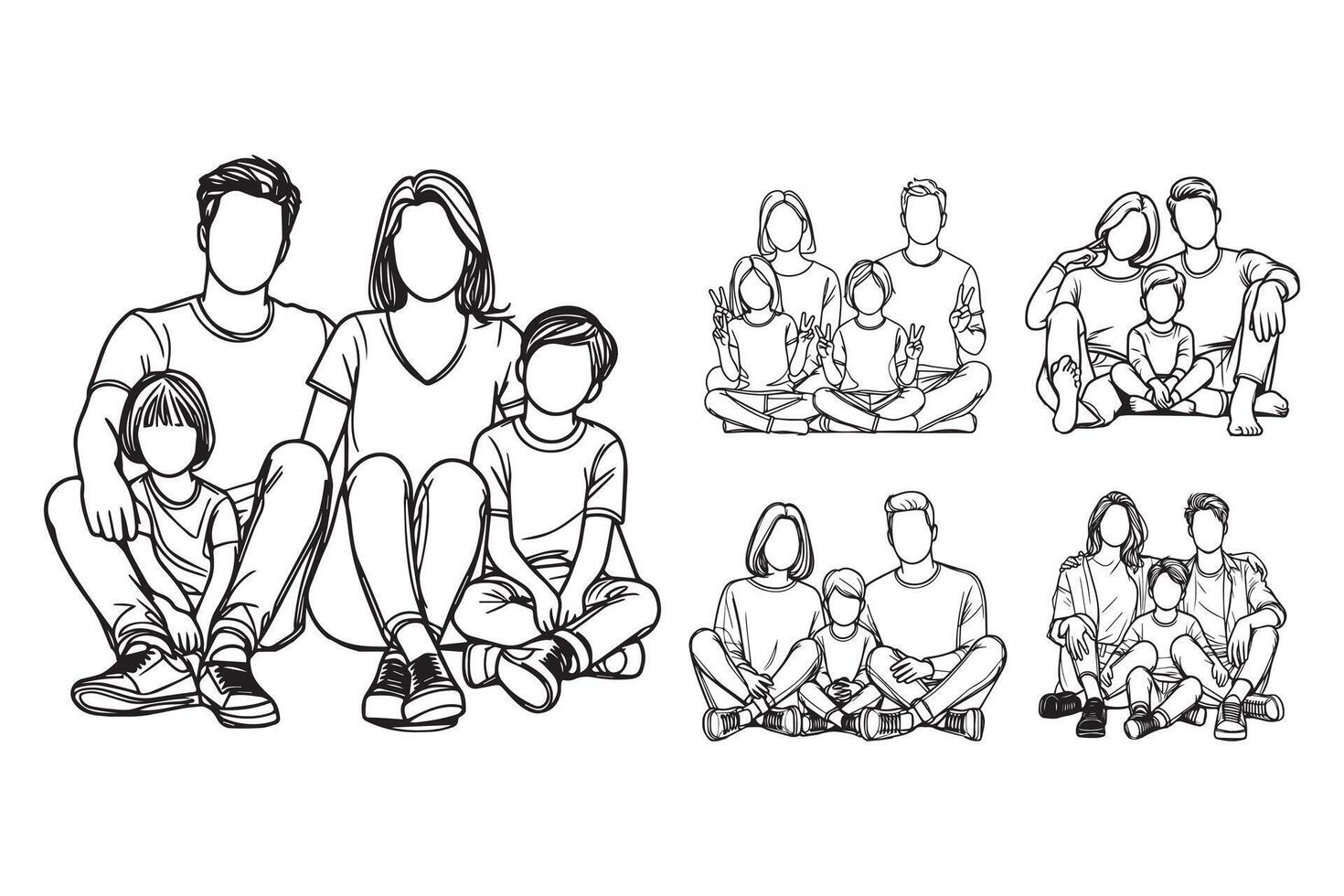 Line art captures a joyful family moment in a peaceful and relaxed pose vector