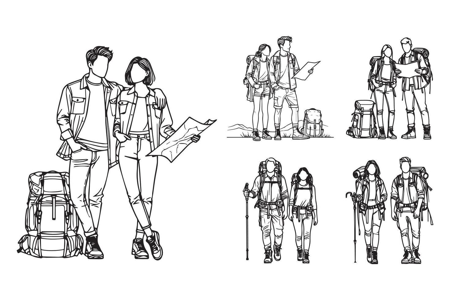 Line art illustration of a couple enjoying an adrenaline adventure vector