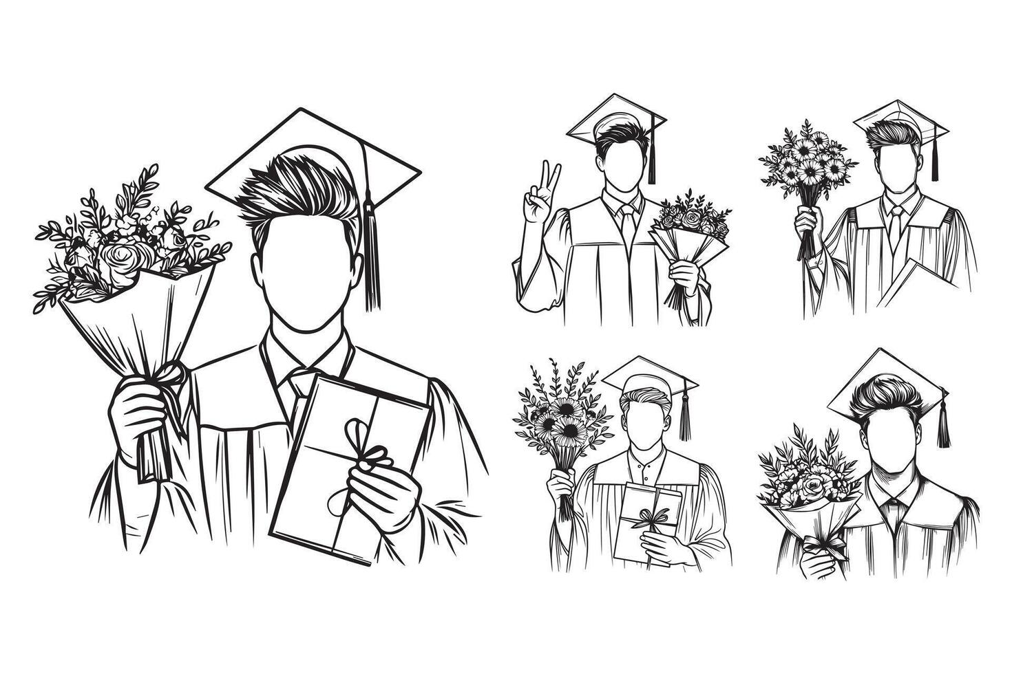 Artistic representation of a happy graduate bringing a bouquet vector