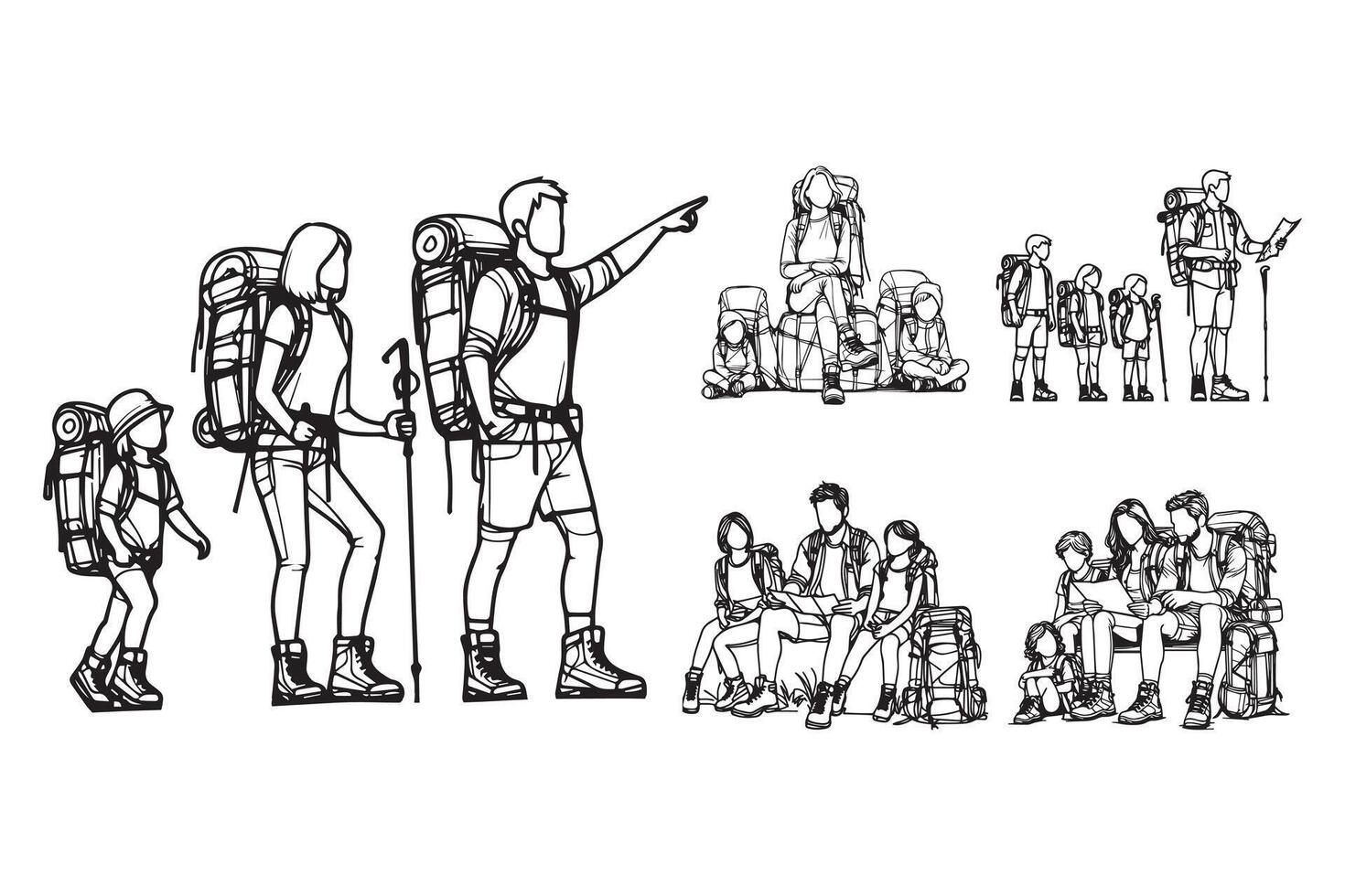 Black and white line art capturing the essence of adventure vector