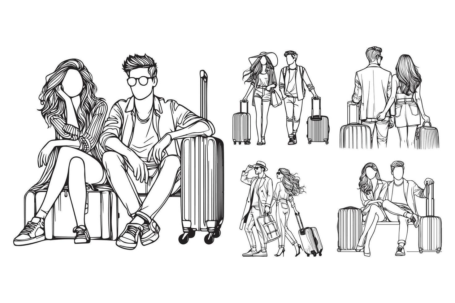 Cheerful pose of a couple depicted with their suitcase vector