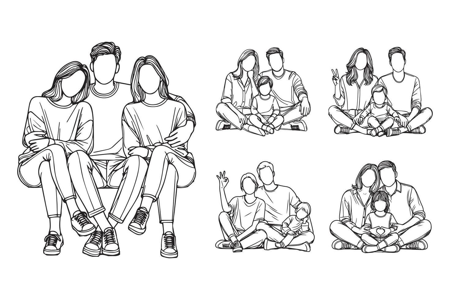 Hand-drawn clipart features a relaxed family enjoying their time in a cheerful setting vector
