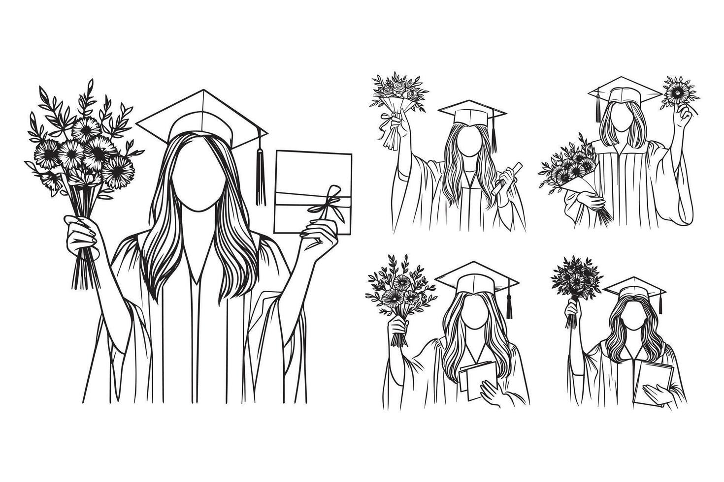 Artistic representation of a happy graduate with flowers vector