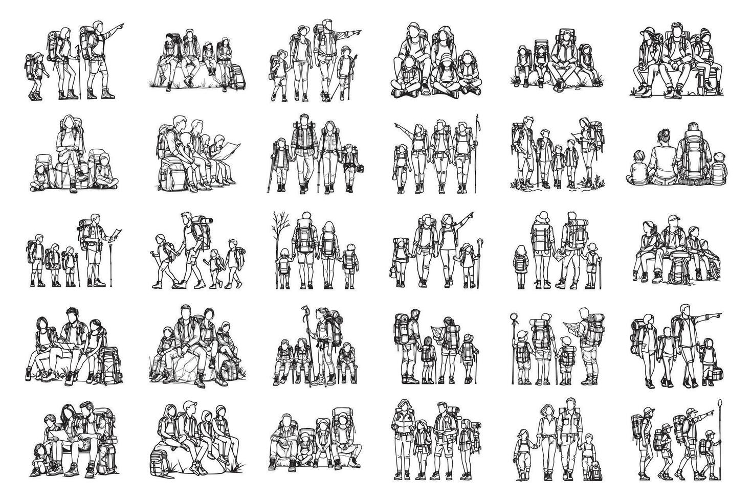 Bundle Line Art Family Adrenaline Adventure Use adventures and equipment Illustration Hand Drawn Clipart vector
