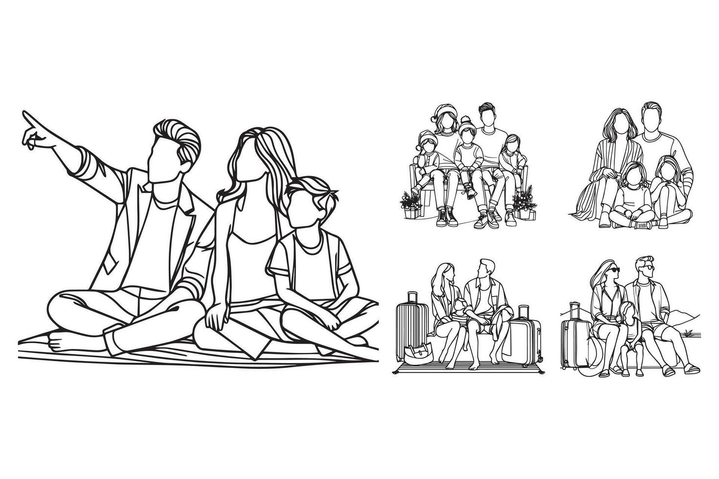 Hand-drawn clipart featuring a joyful family sitting together vector