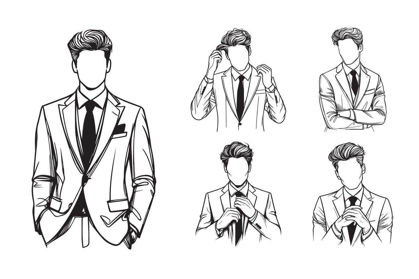 A hand-drawn line art illustration of an elegant man in a suit vector