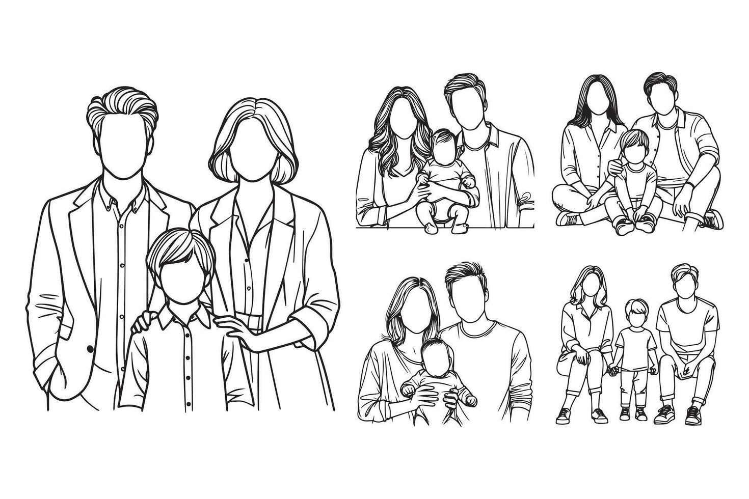 Hand-drawn clipart featuring a joyful family in a playful pose vector