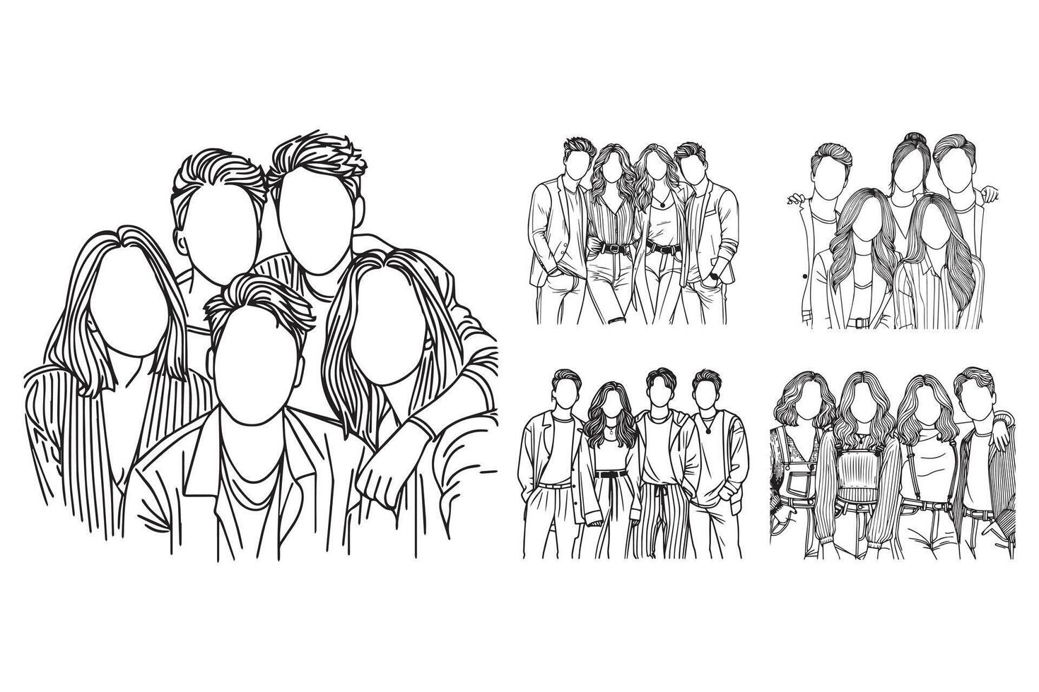 Best friends illustrated in line art, capturing their joyful moments together vector