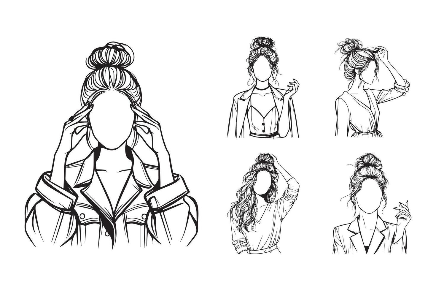 Stylish pose of a woman depicted in black and white art vector