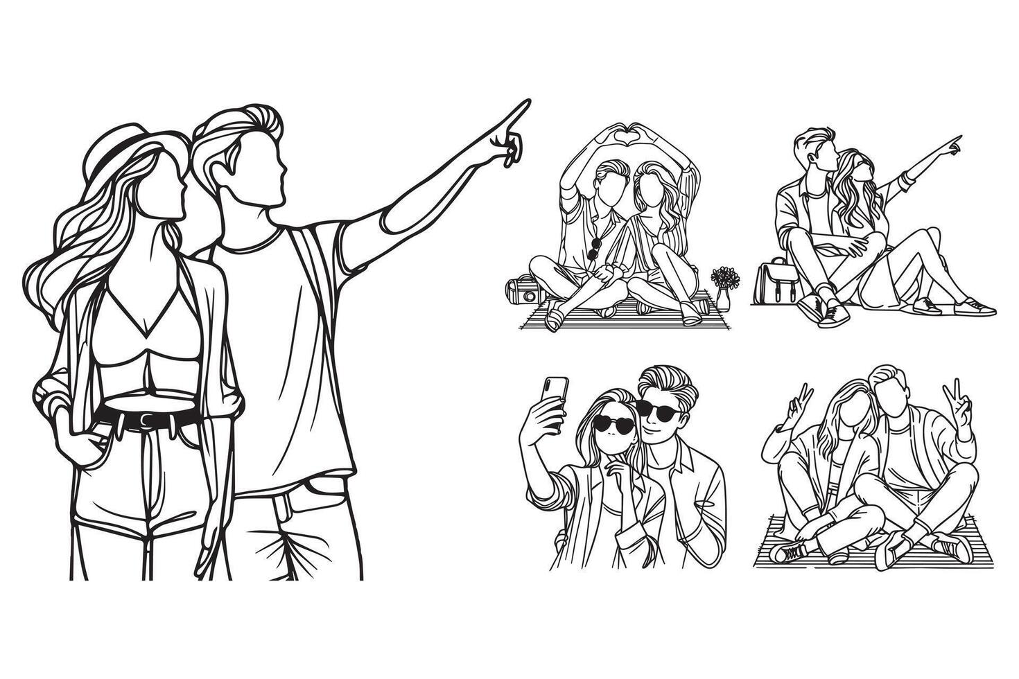 A black and white depiction of a couple enjoying a holiday together vector