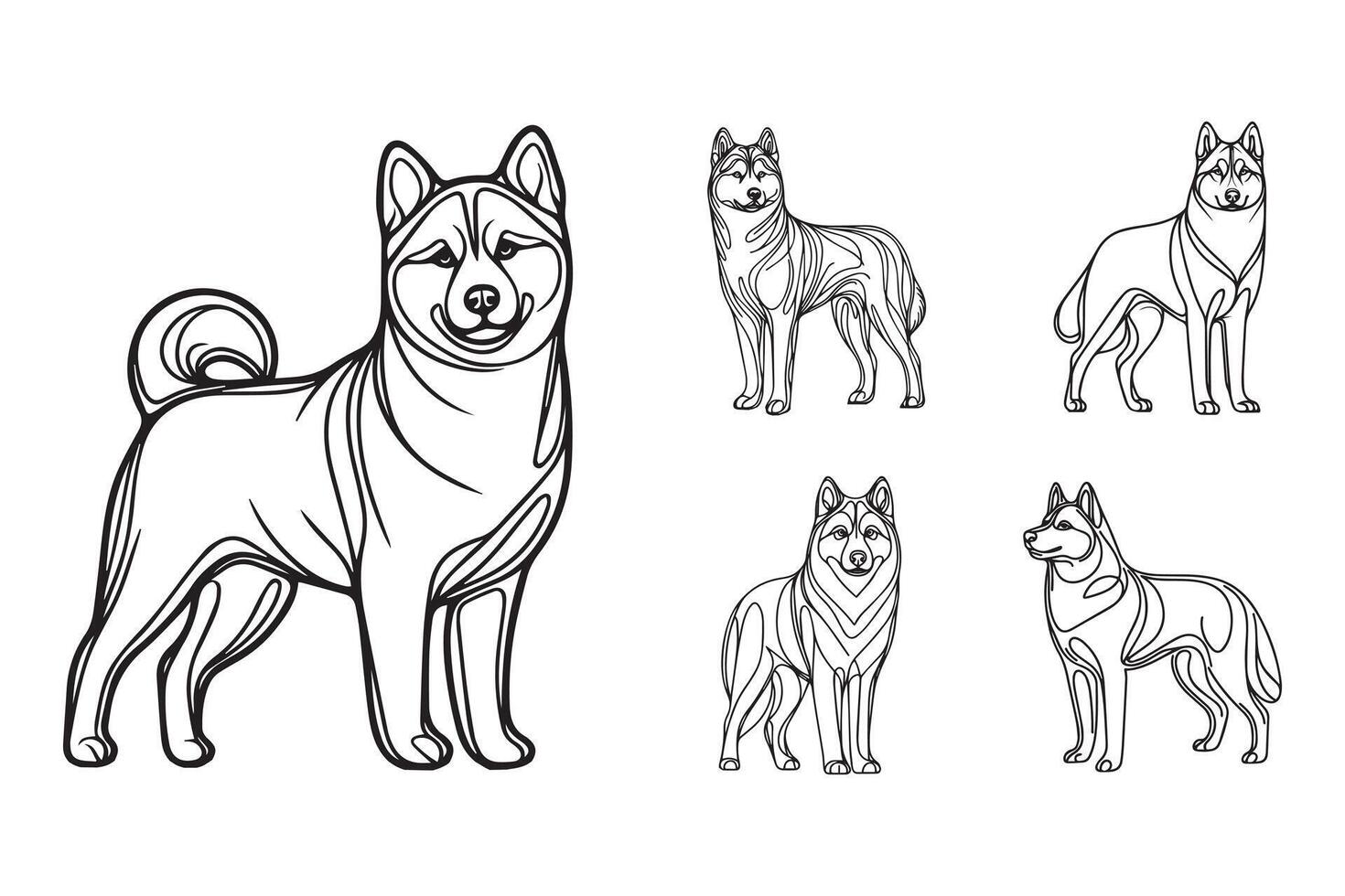 Line art of a playful Siberian Husky dog in a standing pose vector
