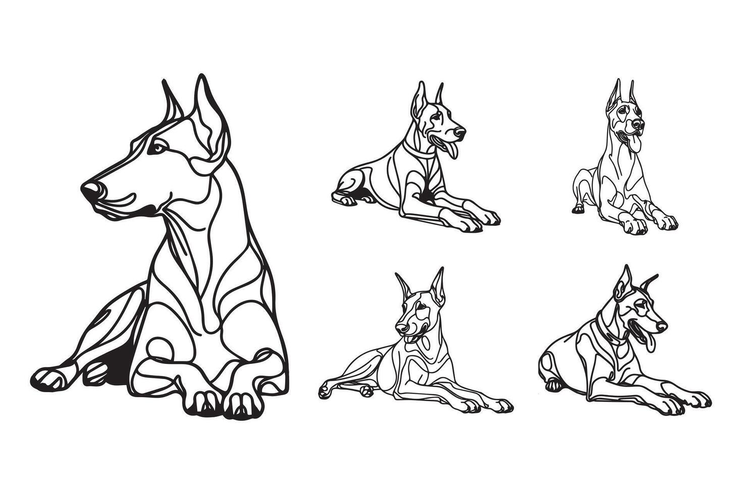 Art portrays a brave Doberman dog in a gentle crawling stance vector