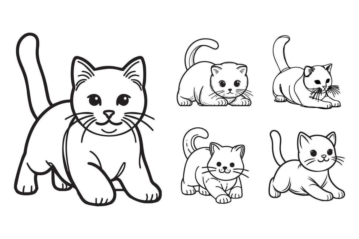 Black and white hand-drawn clipart of an adorable pet cat vector