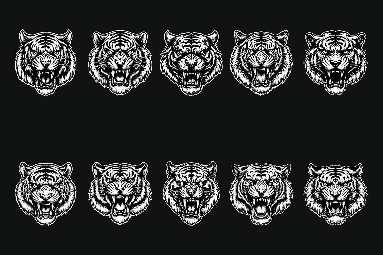 Bundle Dark Art Angry Beast Tiger Head vector