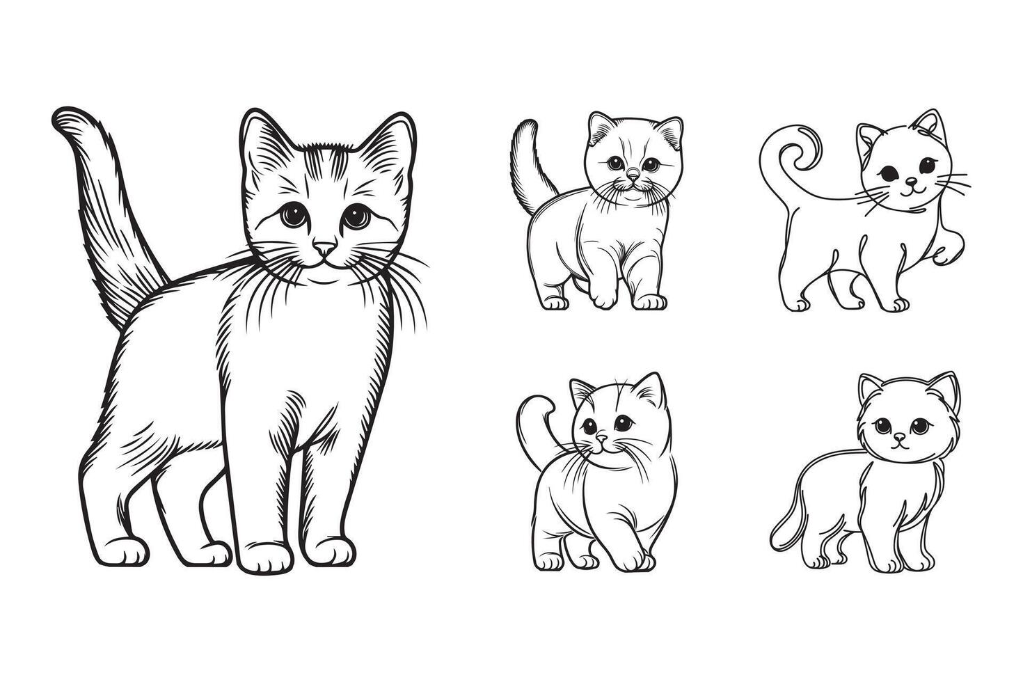 Line art captures a lovely cat pet in an upright stance vector