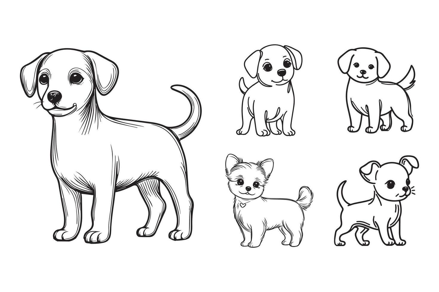 Charming line art showing a standing small dog as a pet vector