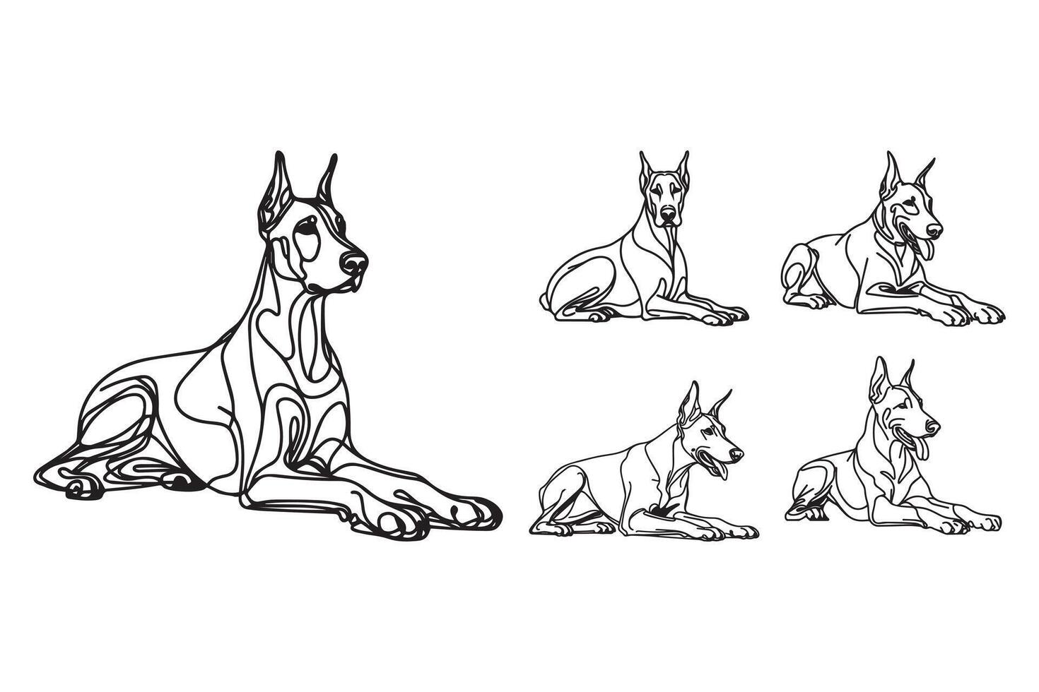Hand-drawn artwork presents a composed Doberman in a crawling pose vector