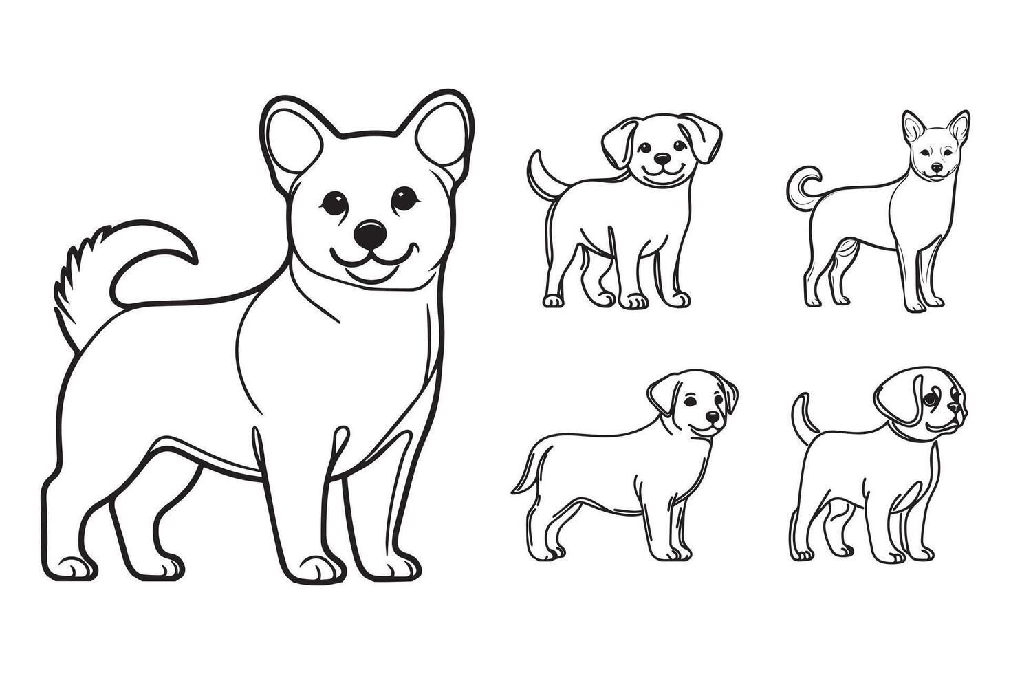Black and white artwork depicting a cute pet dog at a stand vector
