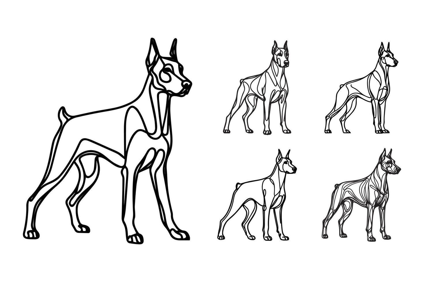 Hand drawn clipart featuring a bold Doberman dog standing confidently vector