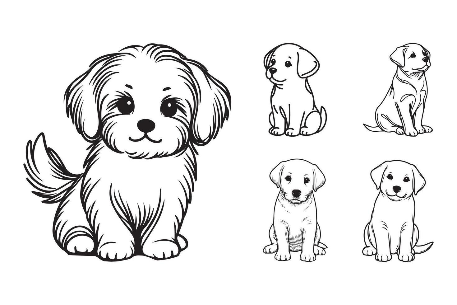 Artful representation of a sitting dog captured in line design vector