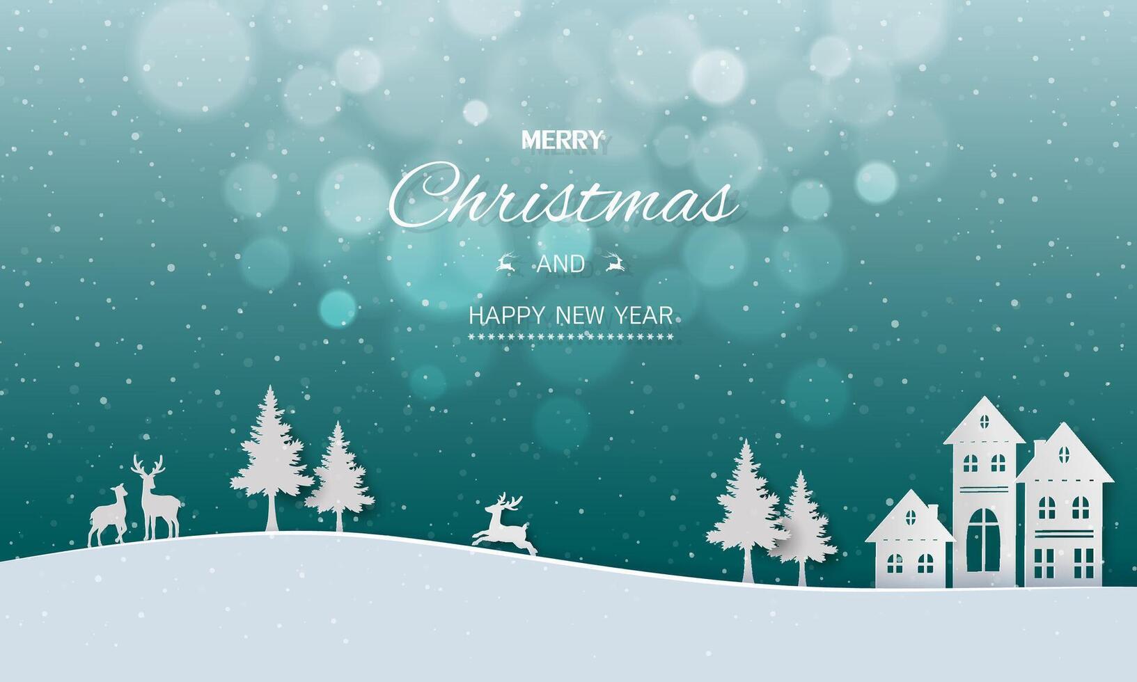 Merry Christmas and Happy new year background with falling snow on night village vector