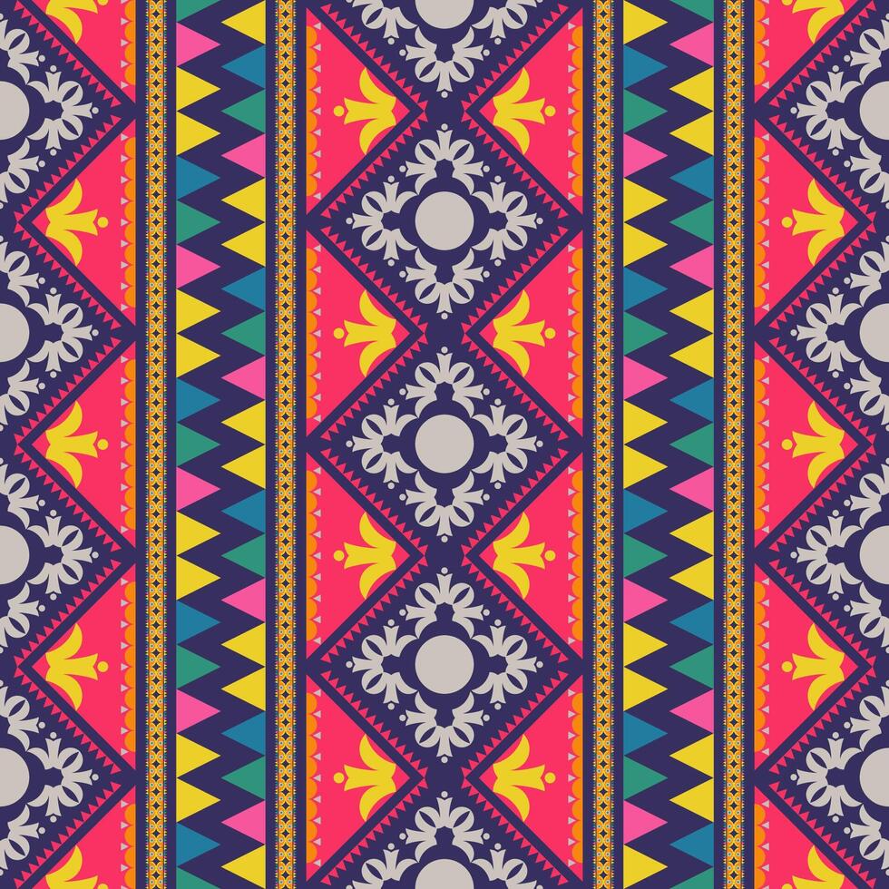 Colorful folk art geometric pattern. Folklore abstract geometric shape seamless pattern. Folk art geometric pattern use for fabric, textile, home decoration elements, upholstery, wrapping, etc. vector