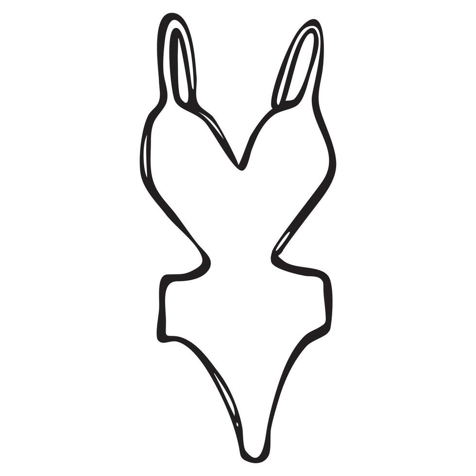 Woman swimsuit contour illustration. One-piece swimsuit, with V neck and cut-outs. Doodle ink style hand-drawn black contour vector