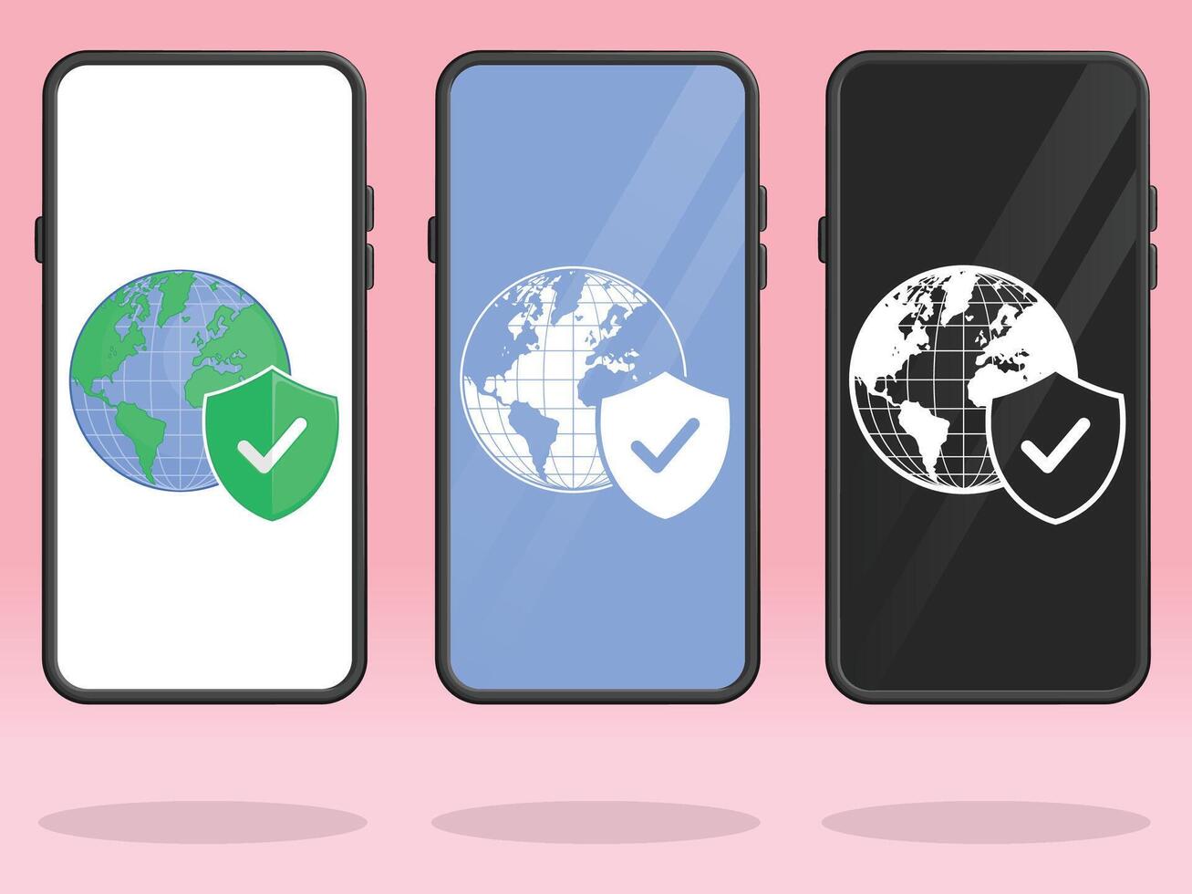 Smartphone World Globe Protection Shield Checked vector