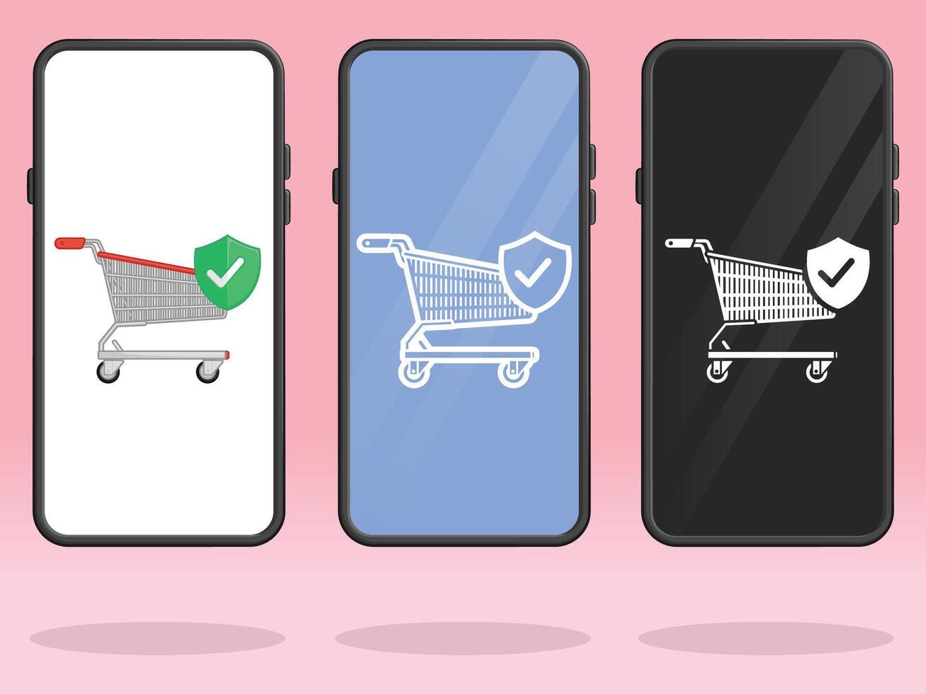 Smartphone Shopping Trolley Check Shield Safety vector