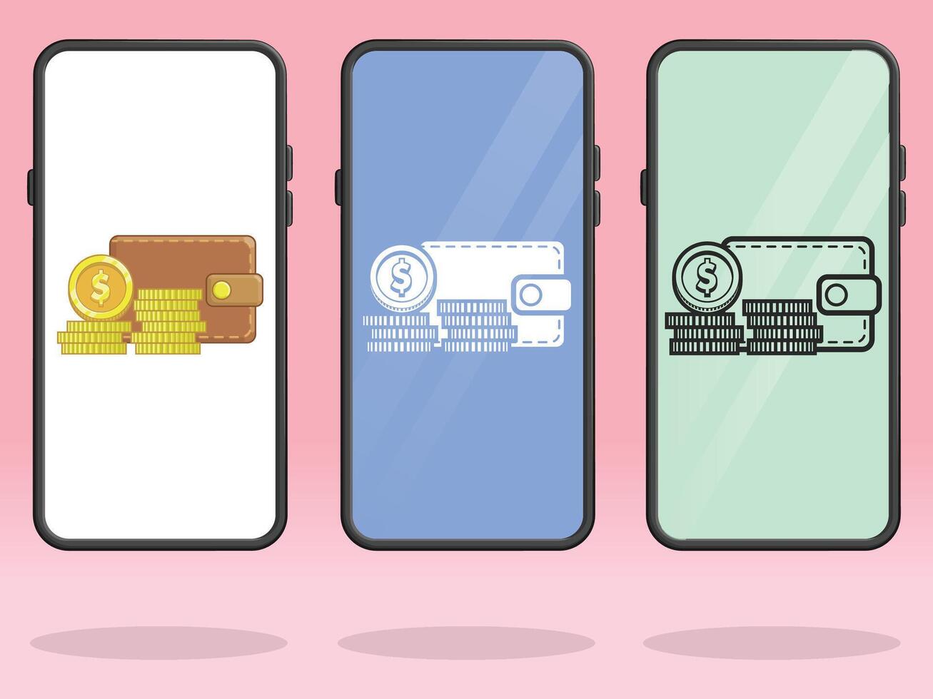 Smartphone Wallet Coin Stacks Financial Wealth vector