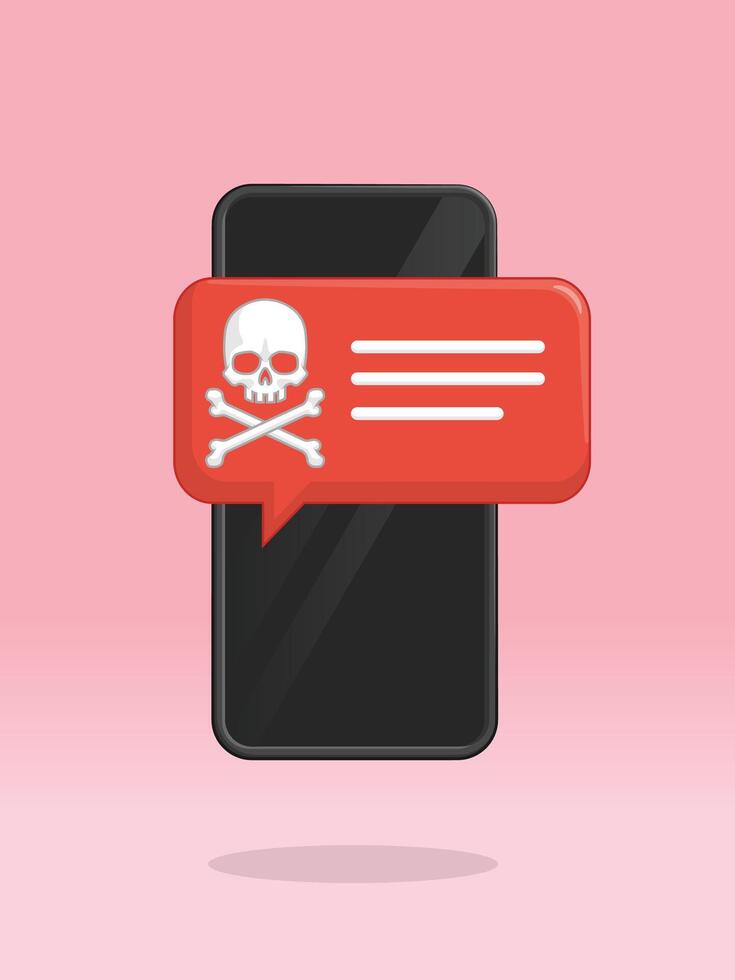 Smartphone Skull Warning Notification Dangerous Hacks vector