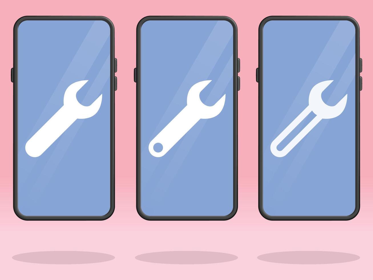 Smartphone Wrench Garage Spanner Silhouette on Screen vector