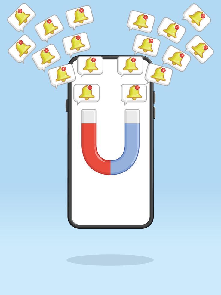 Smartphone Magnet Attracting Push Notification Bells vector