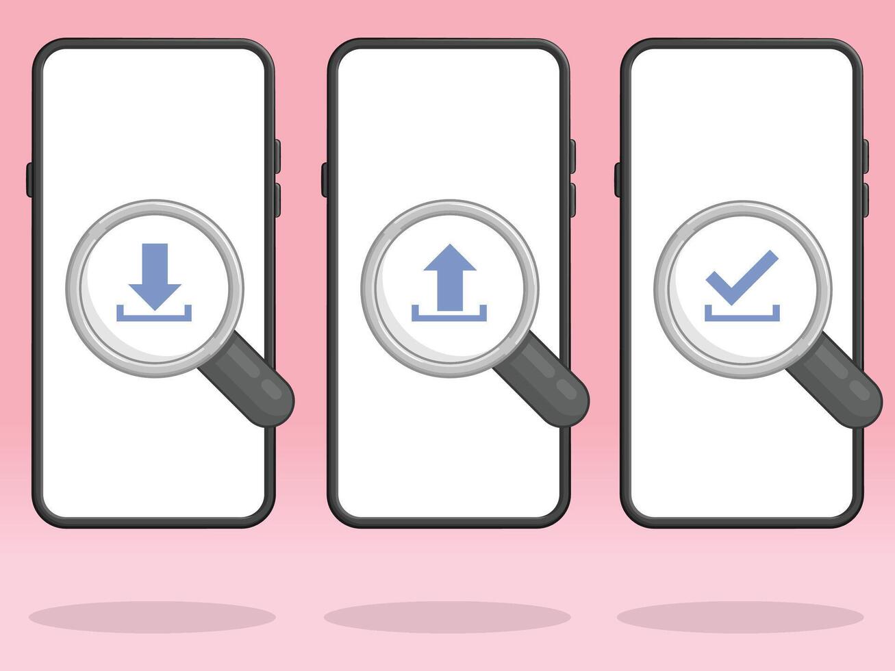 Smartphone Magnifier Download Upload Complete Inspection vector