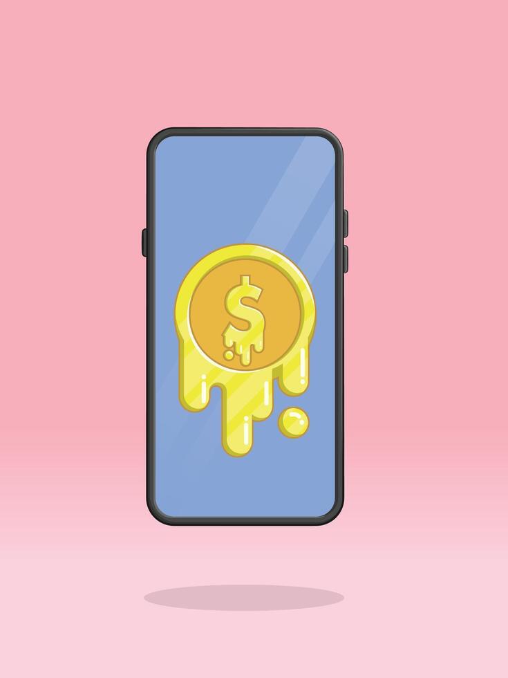 Smartphone Coin Melting Decreasing Monetary Value vector